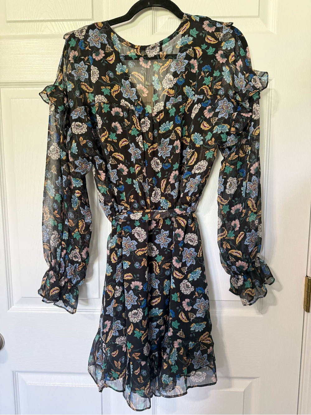 MNG Mango NWT Floral Long-Sleeve Chiffon Dress- 8 - Picture 8 of 10